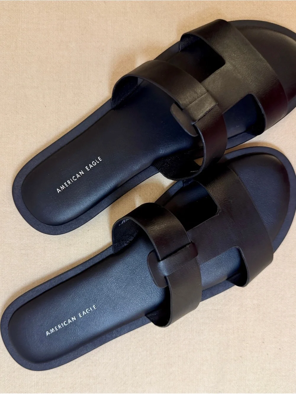 American Eagle Outfitters Black Double-Strap Leather Slide Sandals -Size 11